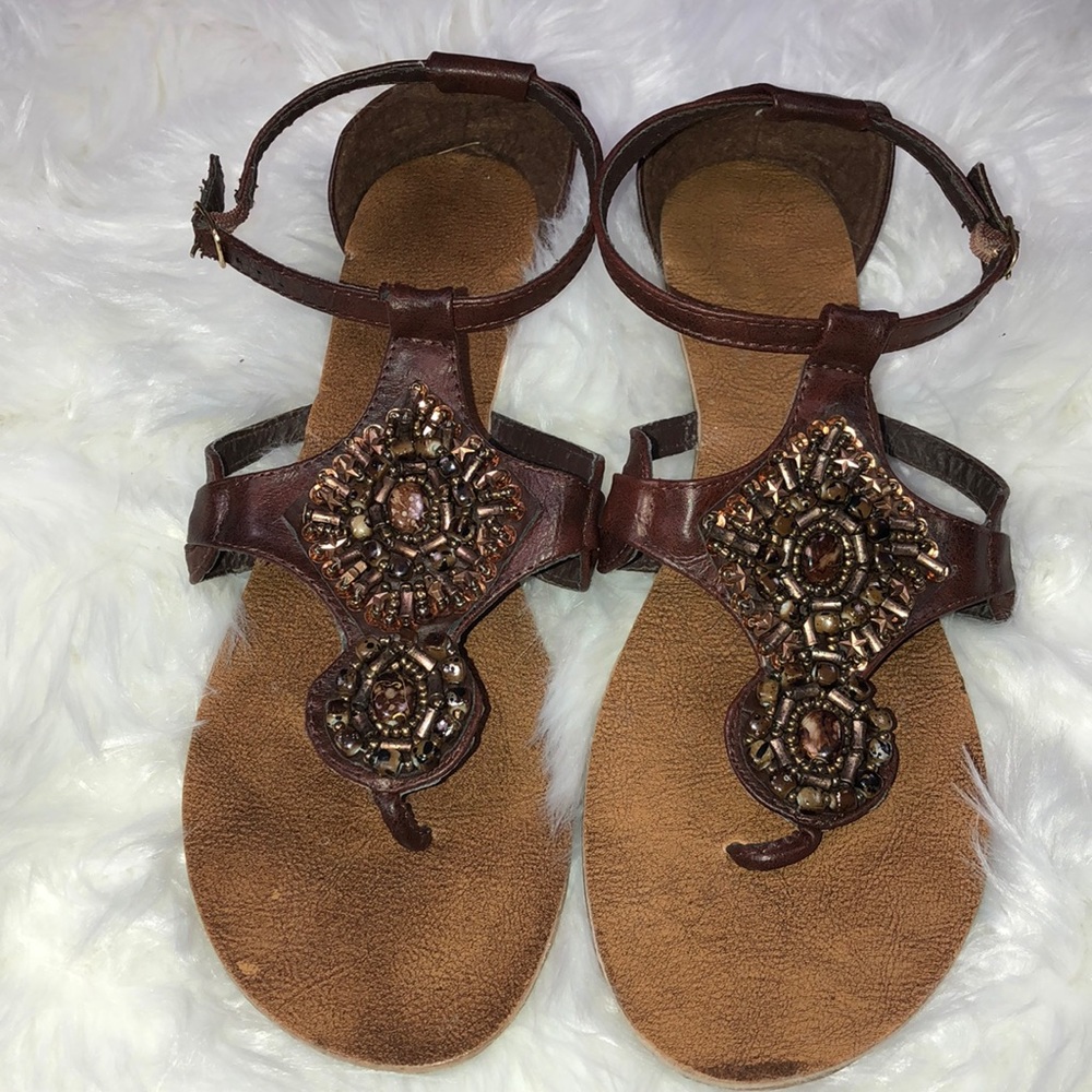Brown Beaded Thong Sandal- Size-11